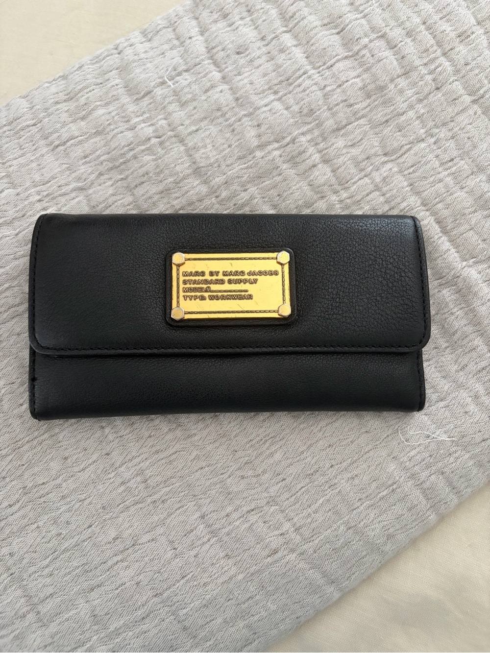 Marc By Marc Jacobs Black Leather Fold Wallet with Gold Plaque